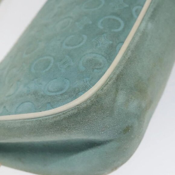 CELINE C Macadam Canvas Accessory Pouch Suede Light Blue Gold Auth 118180 - Picture 10 of 16